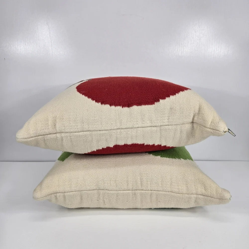 VTG Rare Jonathan Adler Intarsia Pear And Apple Throw Pillows Double Sided Fruit